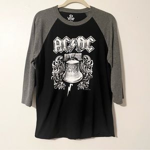 ACDC Tee Hells Bells Black Gray 3/4 Sleeve Shirt Size Large